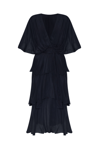Women Navy Silk Blend Layered Printed Dress