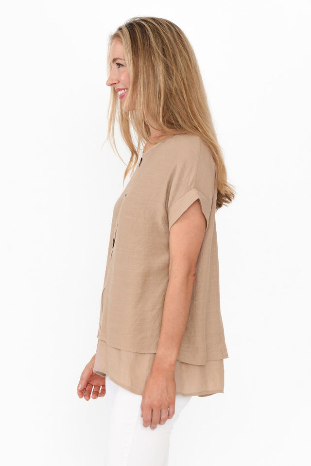 Abilene Beige Button Top image 6