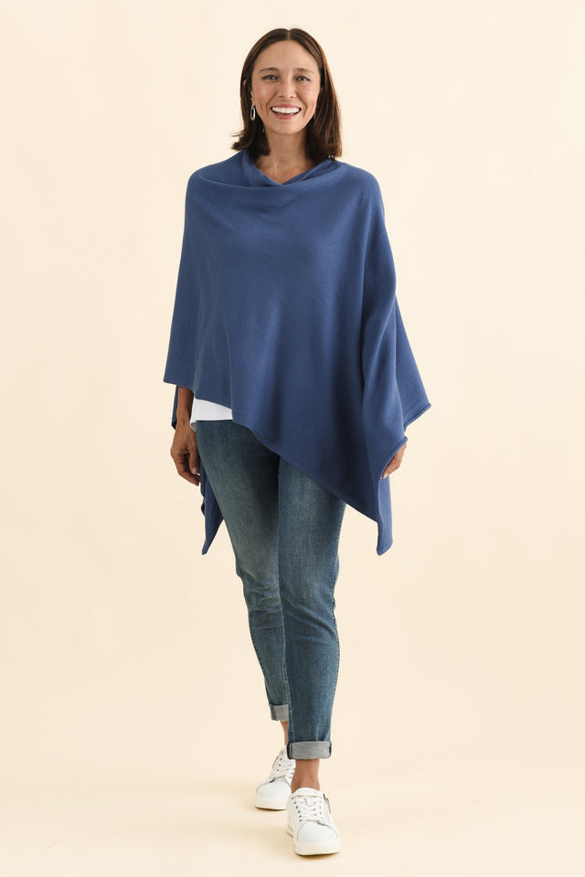 Amy Sea Blue Wool Blend Poncho image 3