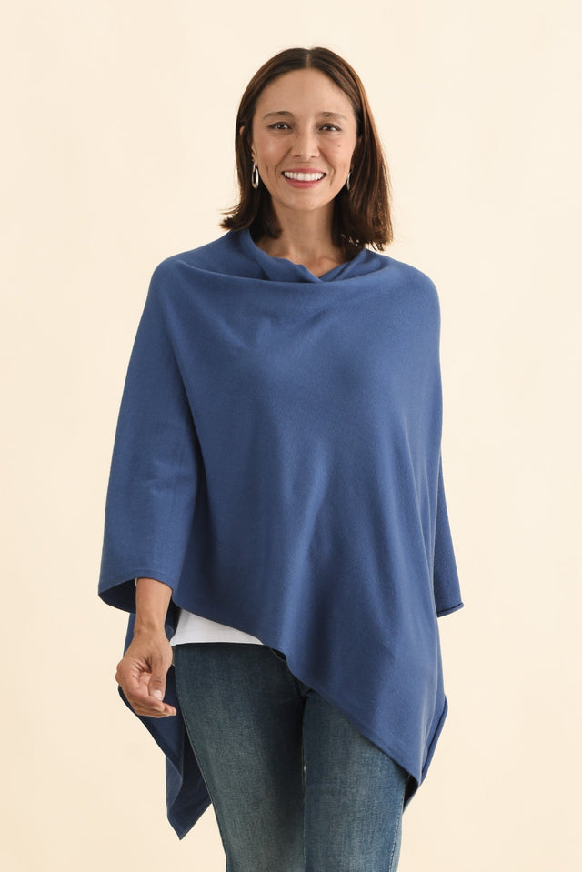 Amy Sea Blue Wool Blend Poncho image 1