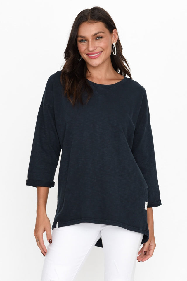 Annie Navy Cotton Top neckline_Round alt text|model:Brontie