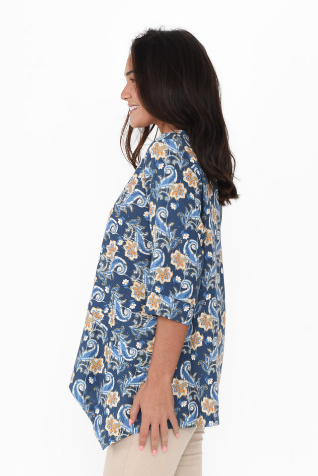 Anya Blue Botanical Linen Cotton Top image 3