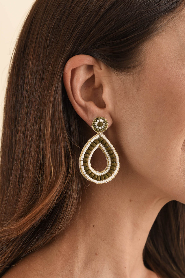 Arletta Khaki Beaded Drop Earrings image 2