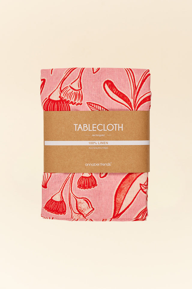 Red Trailing Natives Linen Tablecloth