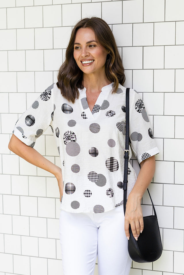 Breigh White Spot V Neck Top