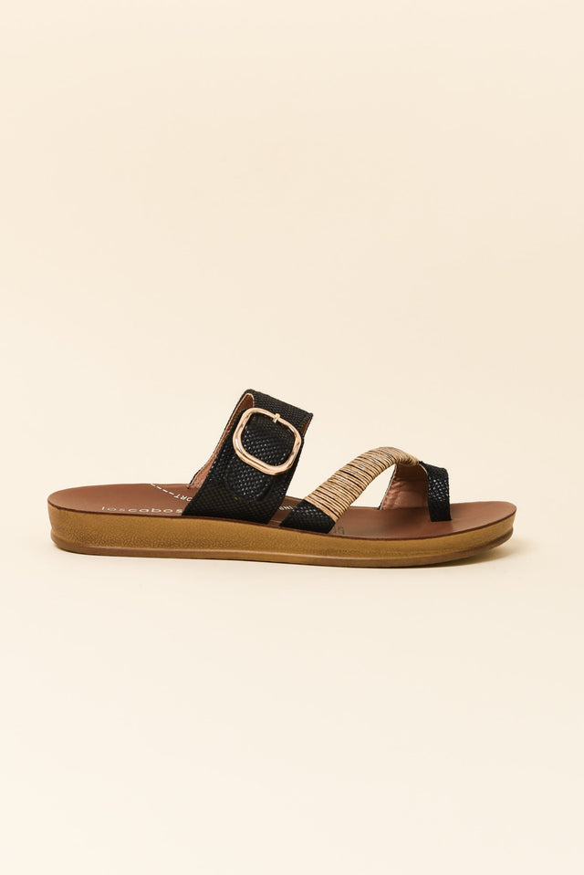 Bria Black Raffia Slide