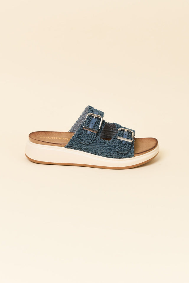 Brizzie Blue Buckle Platform Slide