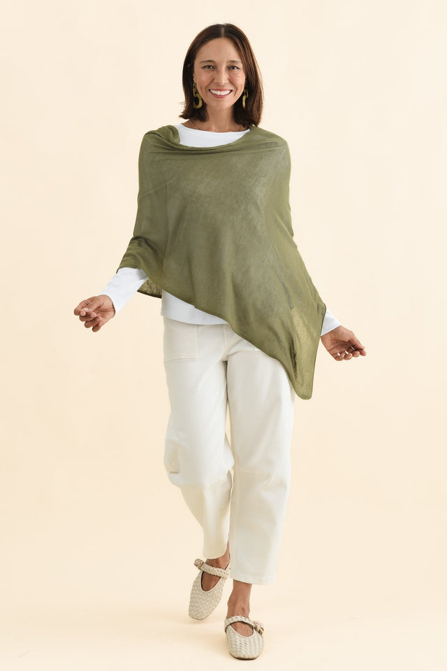 Carrie Olive Cashmere Bamboo Poncho image 3