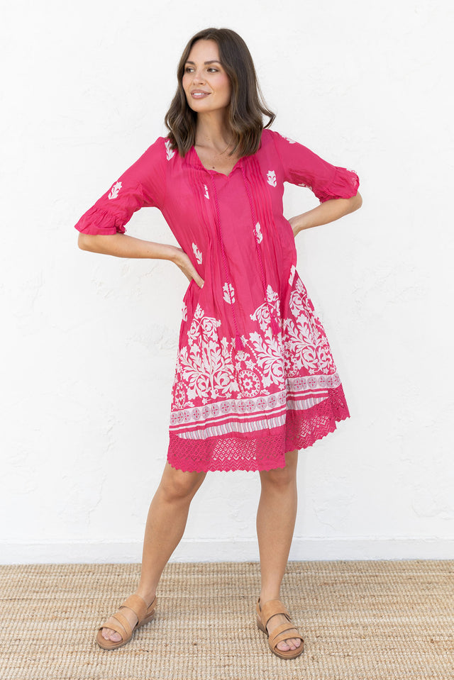 Cayman Fuchsia Abstract Cotton Tunic Dress