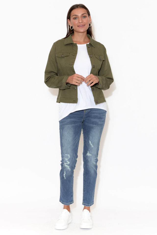 Danielle Khaki Stretch Jean Jacket image 5