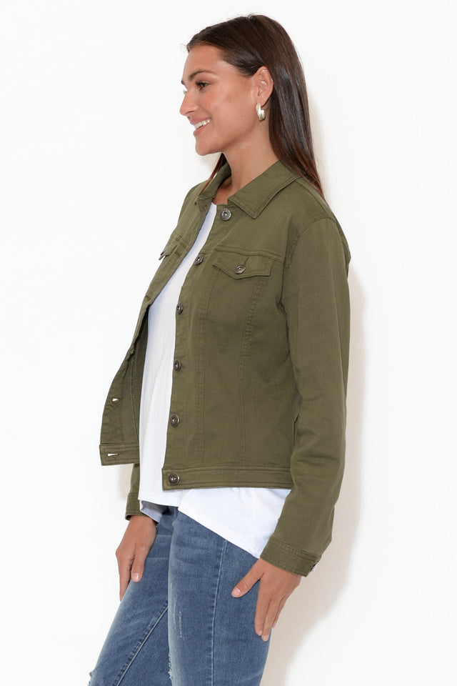 Danielle Khaki Stretch Jean Jacket image 3