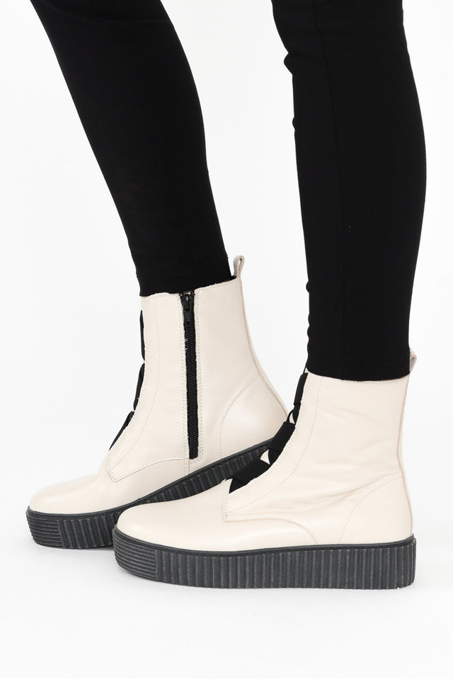 Date Cream Leather Platform Boot image 5