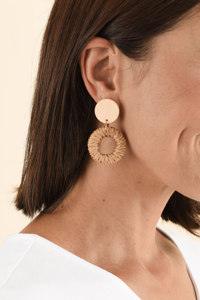Dome Natural Rattan Disc Earrings image 2