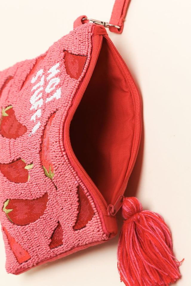 Dulce Hot Pink Chilli Beaded Clutch image 2