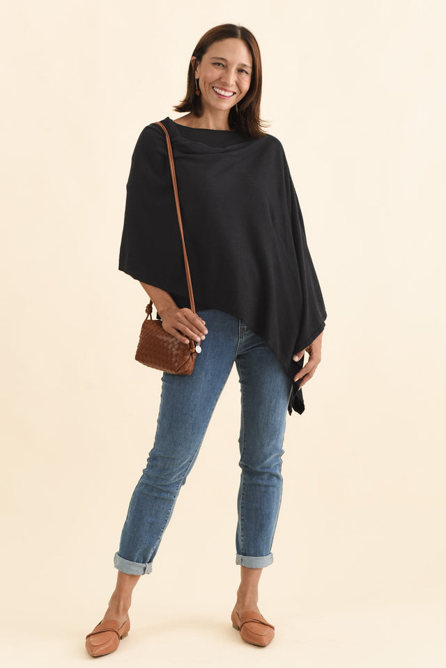 Elorie Black Cotton Cashmere Poncho image 2