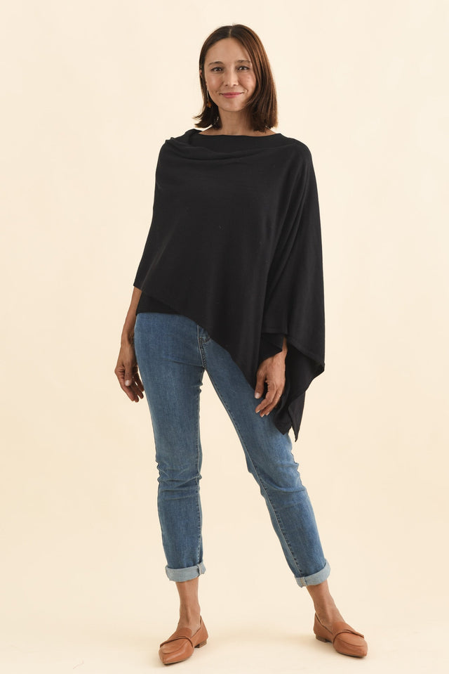 Elorie Black Cotton Cashmere Poncho image 6