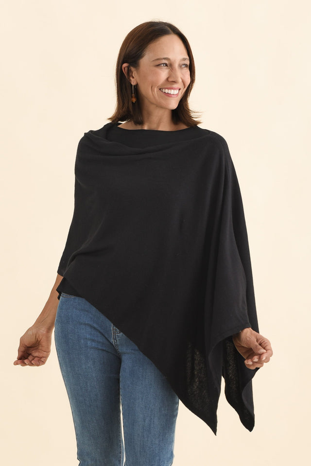 Elorie Black Cotton Cashmere Poncho image 1