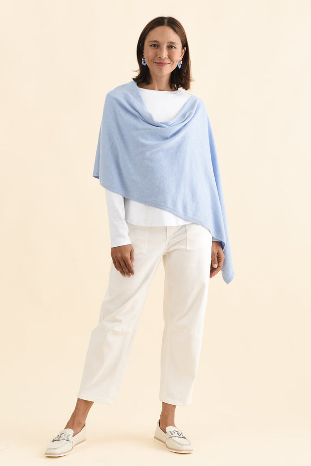 Elorie Blue Cotton Cashmere Poncho image 6