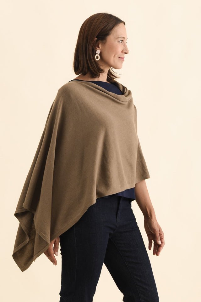 Elorie Khaki Cotton Cashmere Poncho image 3