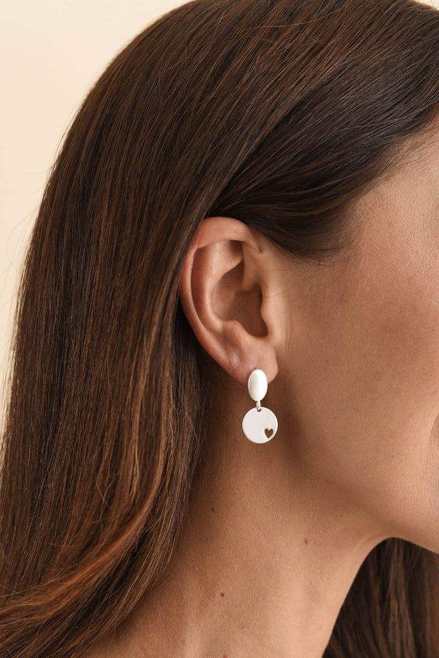 Elsa Silver Heart Disc Earrings image 2