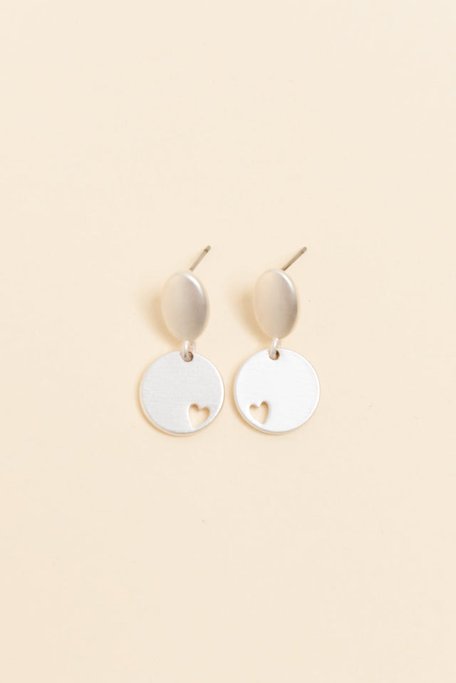 Elsa Silver Heart Disc Earrings image 1