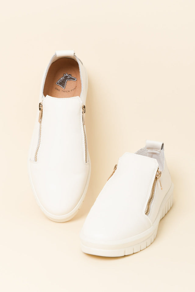 Enjoy White Leather Zip Sneaker image 3