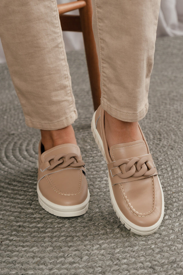 Euston Beige Leather Chain Loafer