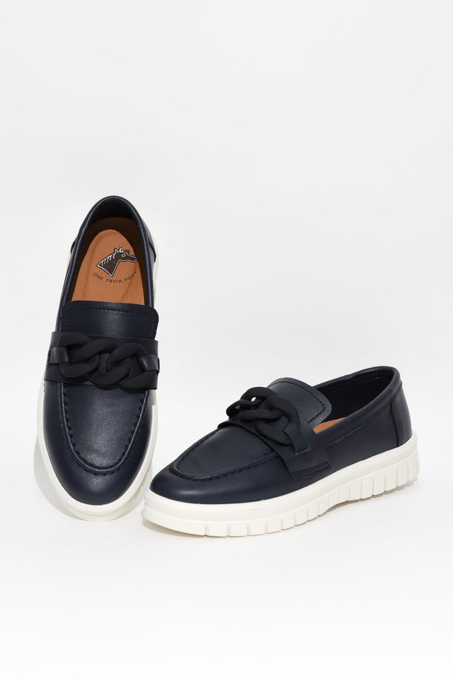 Euston Navy Leather Chain Loafer