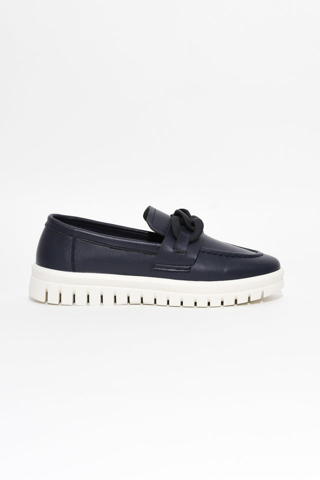 Euston Navy Leather Chain Loafer