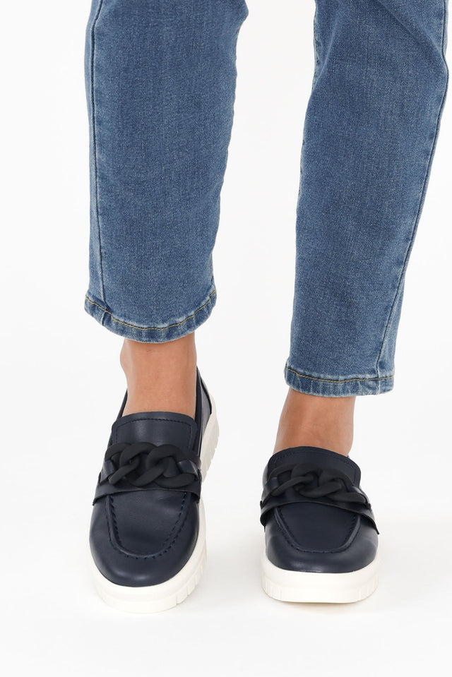Euston Navy Leather Chain Loafer image 6