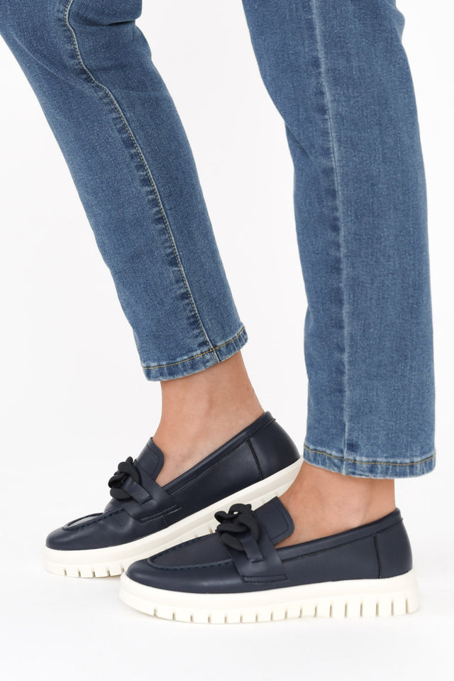 Euston Navy Leather Chain Loafer image 4