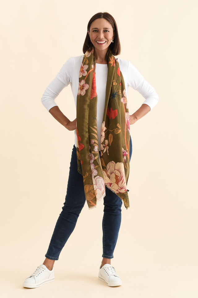 Fredo Dark Green Floral Scarf image 2