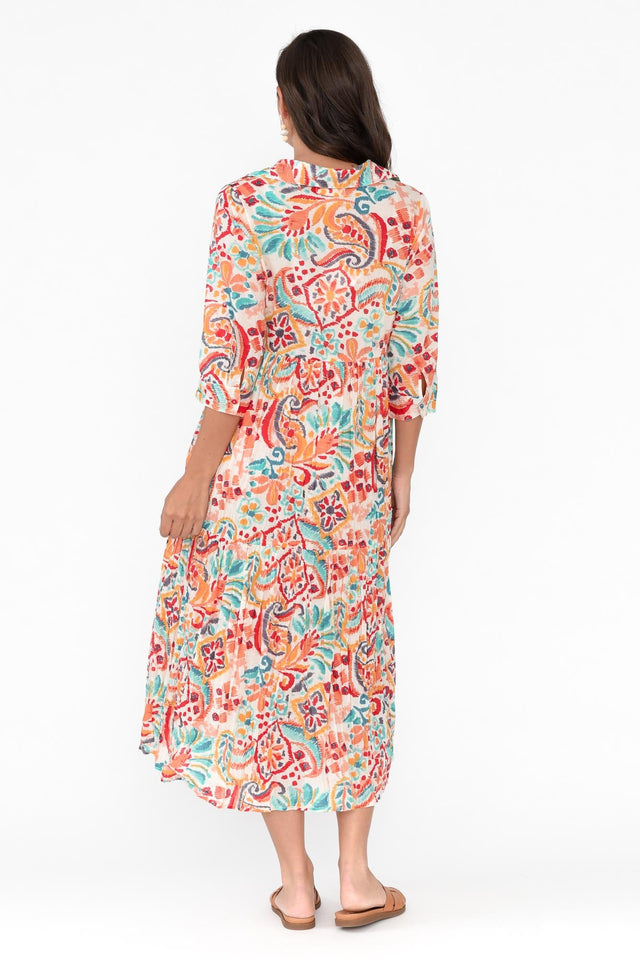 Giza Orange Abstract Organic Cotton Collared Dress image 6