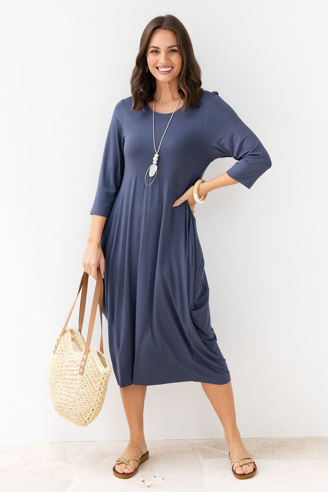 Glenda Blue Sleeved Crescent Dress