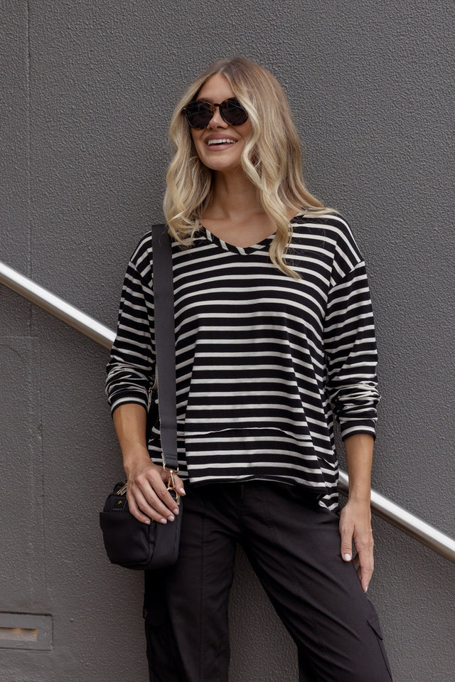 Gloria Beige Stripe Cotton Long Sleeve Top