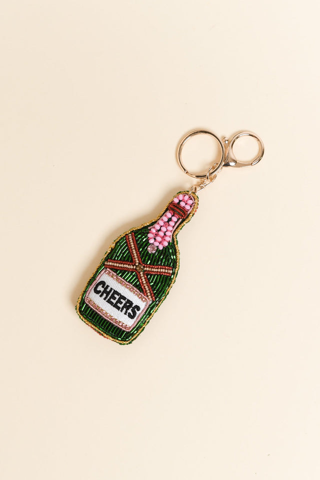 Green Champagne Beaded Keychain image 1