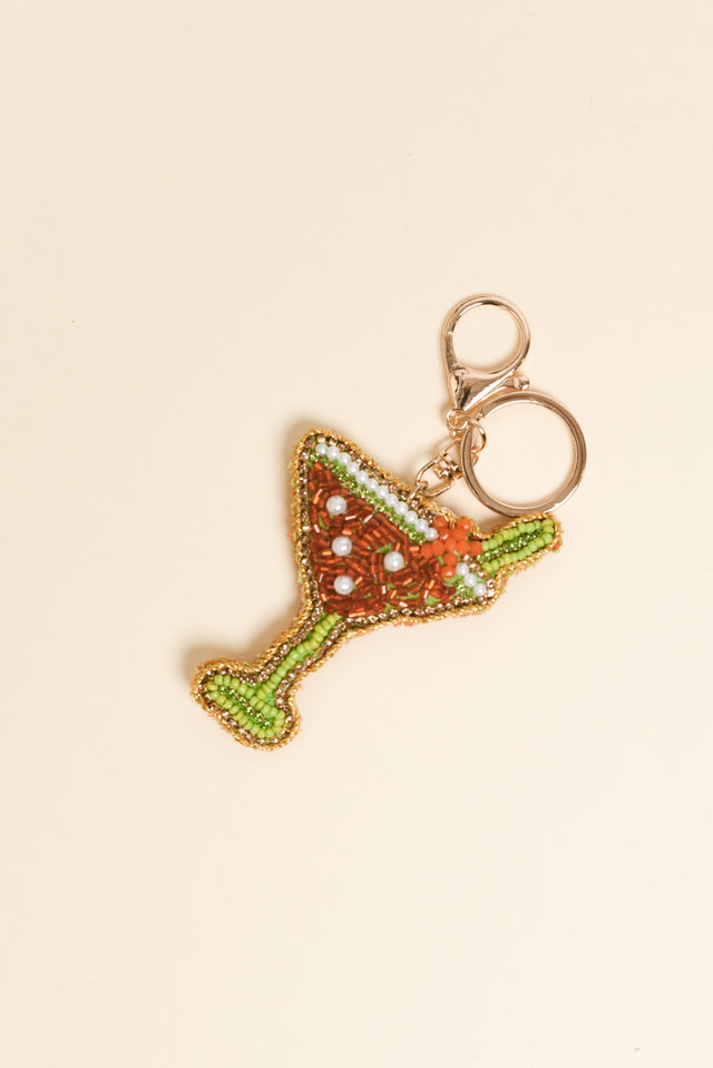Green Martini Beaded Keychain image 1