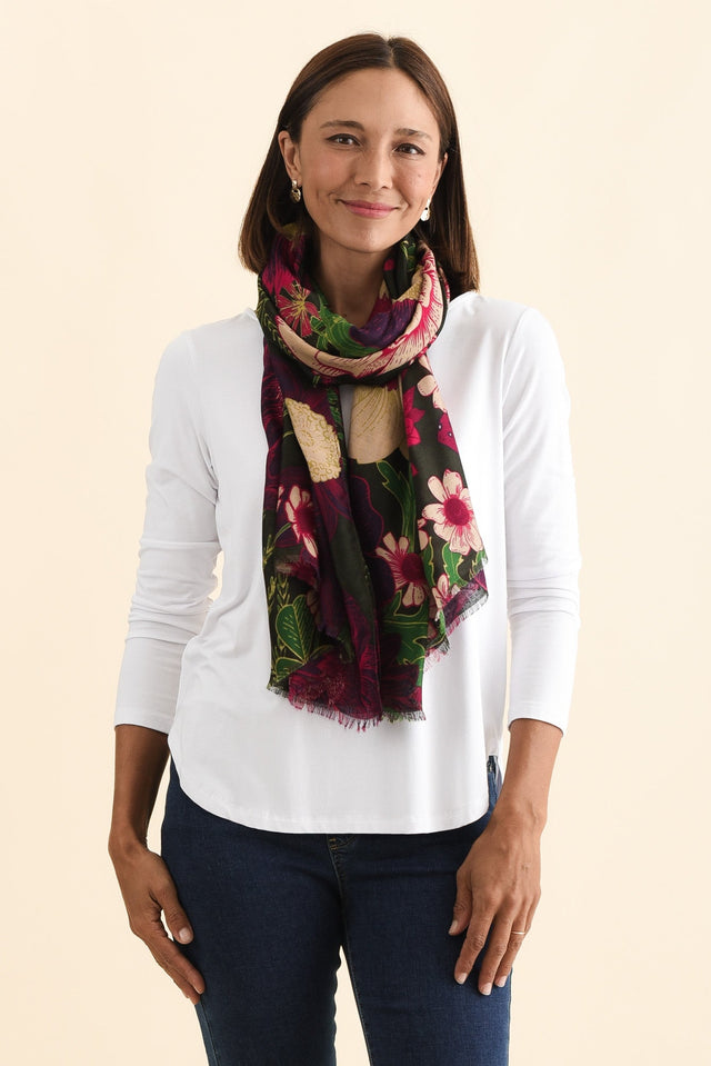 Hazlett Dark Green Floral Scarf image 1