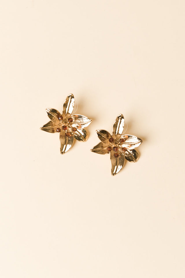 Iris Gold Flower Earrings