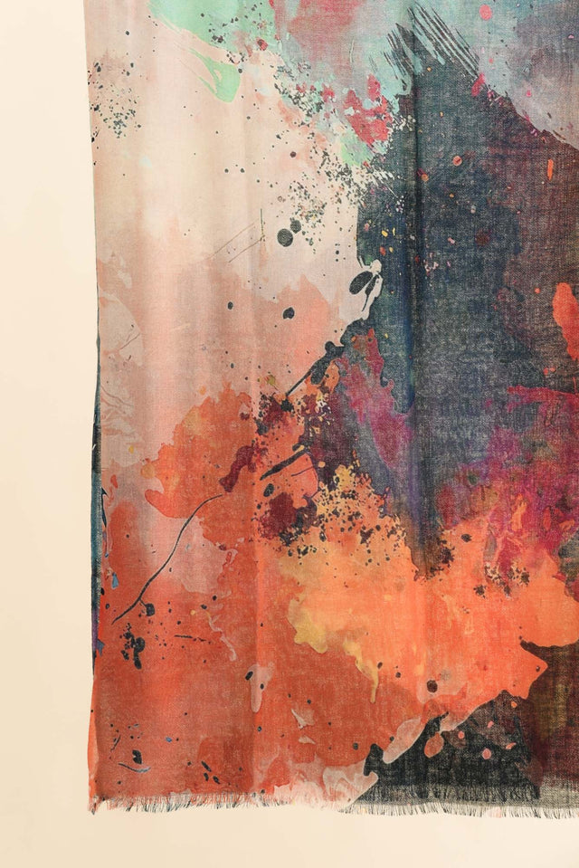 Izmir Orange Watercolor Merino Wool Scarf image 3