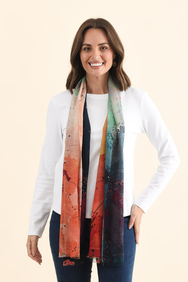 Izmir Orange Watercolor Merino Wool Scarf image 2