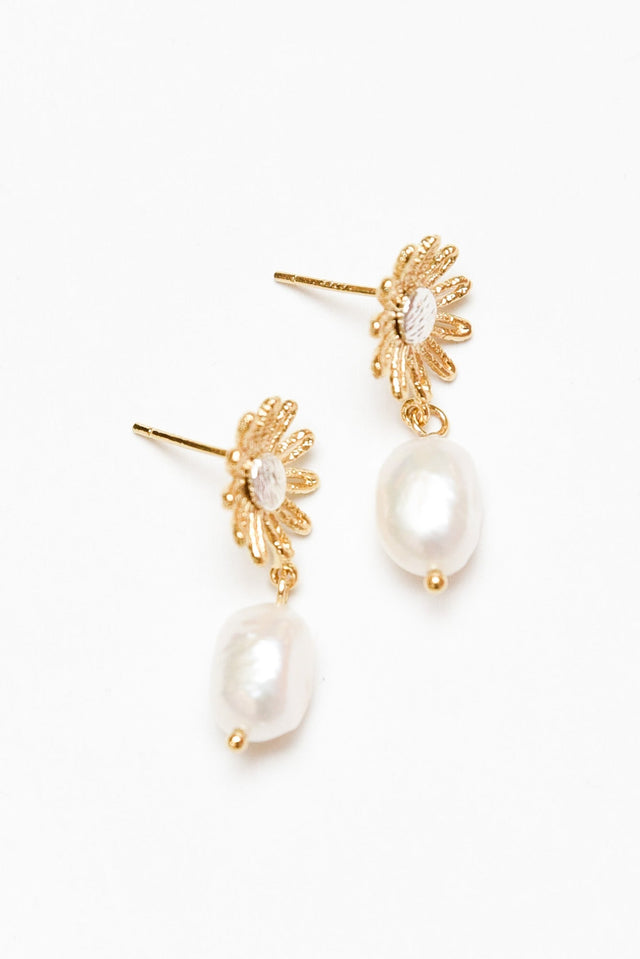Jamaica Gold Flower Pearl Earrings image 1