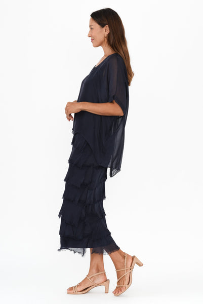 Natalie Navy Silk Layer Dress