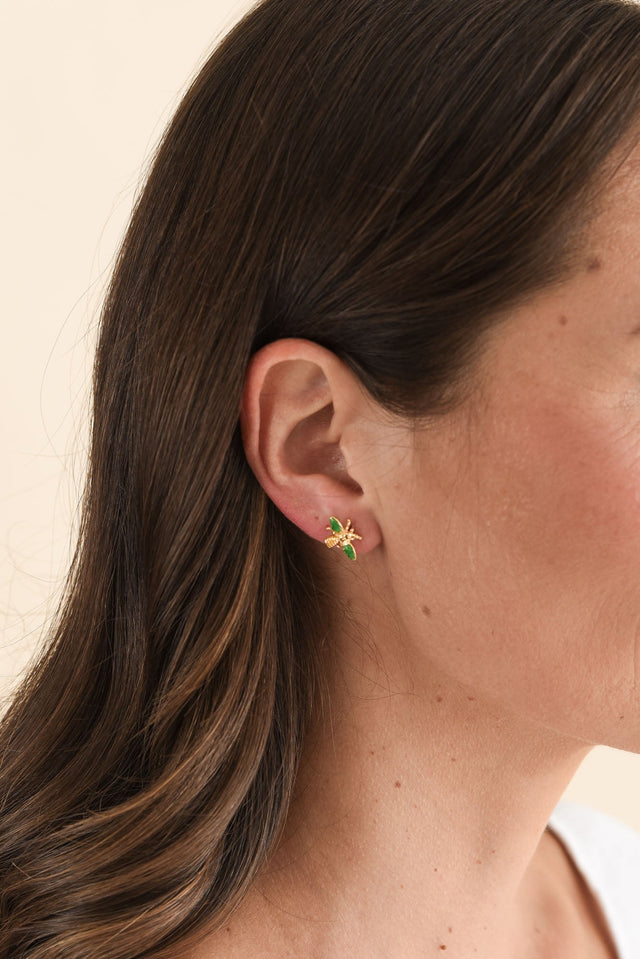 Kaylin Emerald Bee Stud Earrings image 2