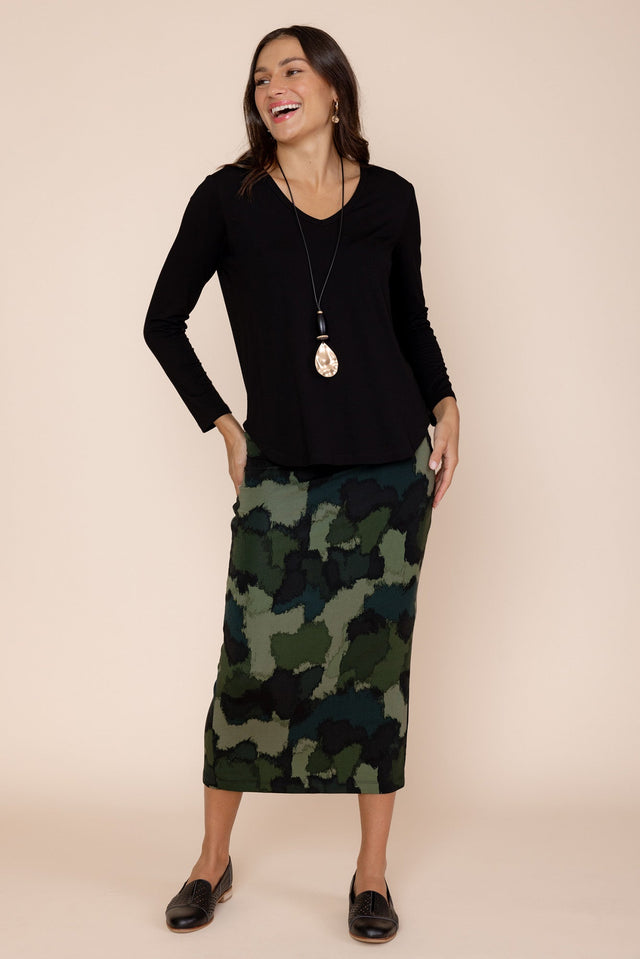 Khaki Camouflage Bamboo Maxi Tube Skirt