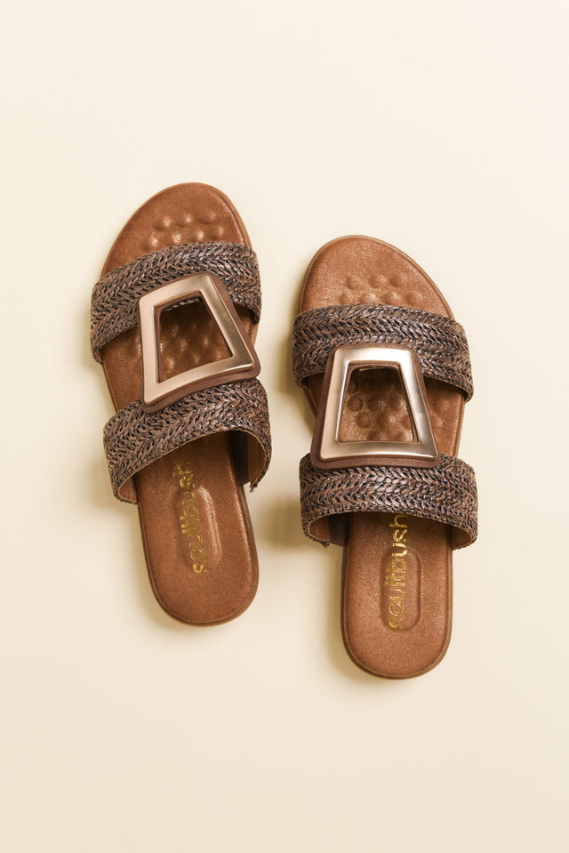 Kimberley Mocha Raffia Buckle Slide image 4