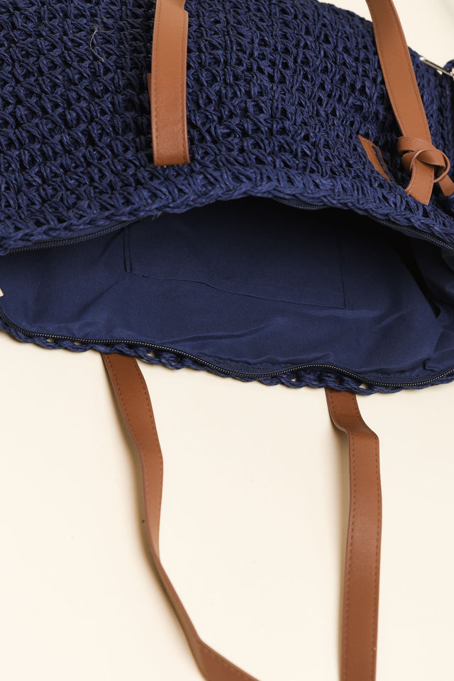 Kirby Navy Straw Tote Bag image 3