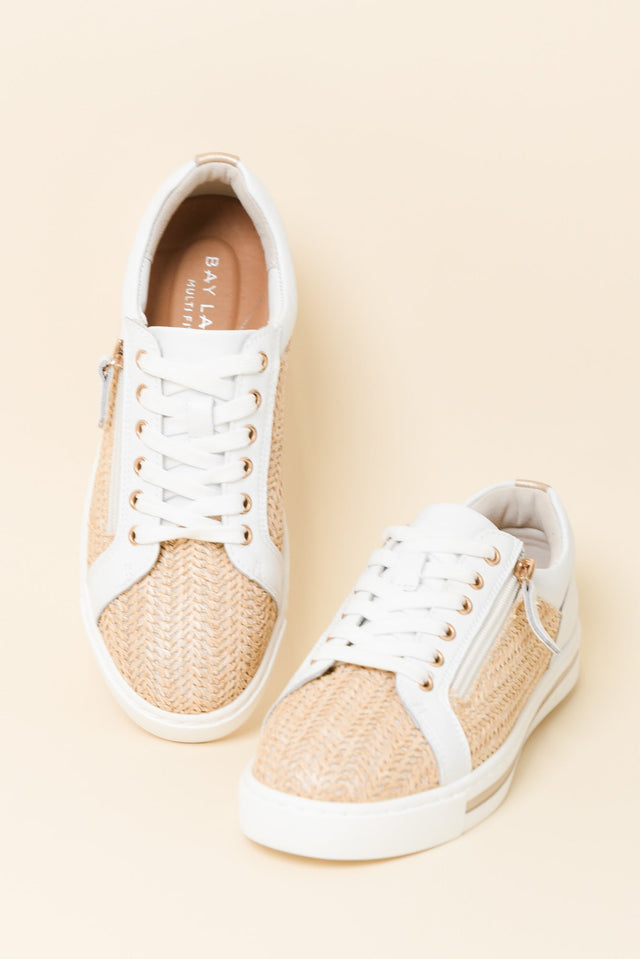 Koko White Raffia Leather Zip Sneaker image 3
