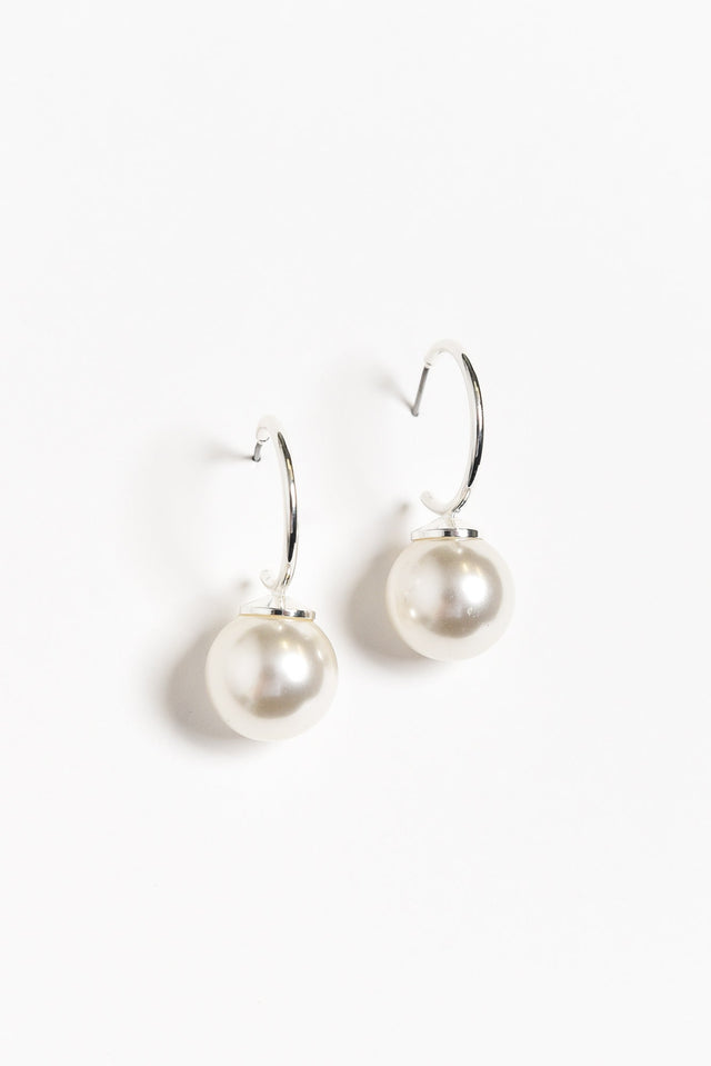 Kora Silver Pearl Hoop Earrings image 1