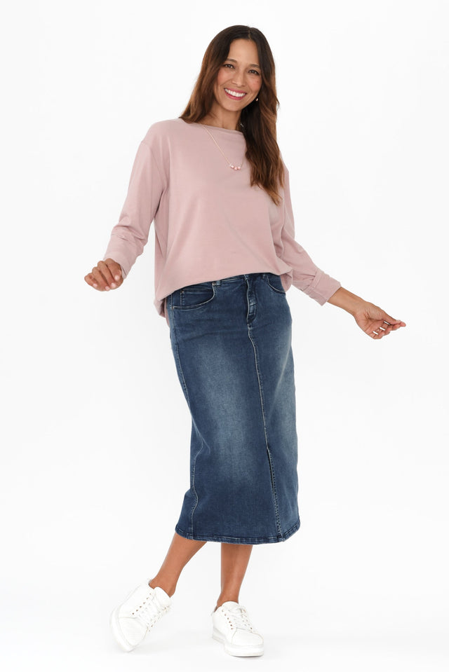 Kylie Dark Wash Denim Midi Skirt image 3